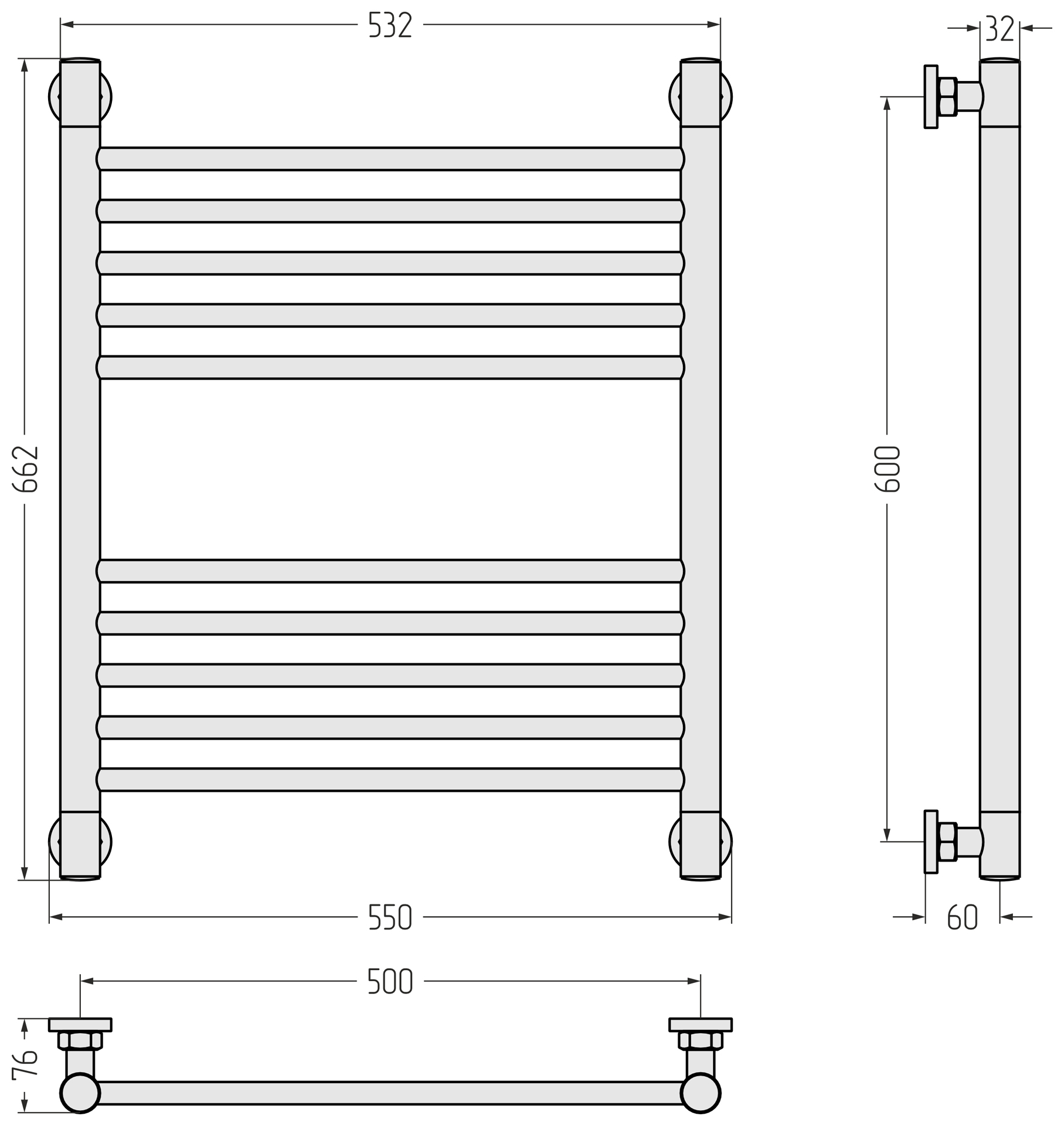 Полотенцесушители Полотенцесушитель 600х500 (Матовый чёрный) 
