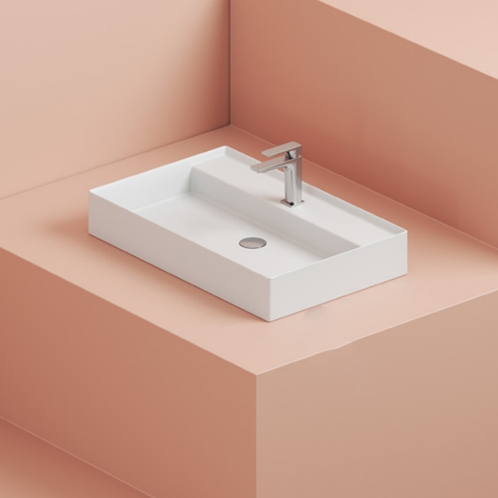 Раковина накладная 75х48 см, с 1 отв под смеситель, без слив перелива, цвет белый.