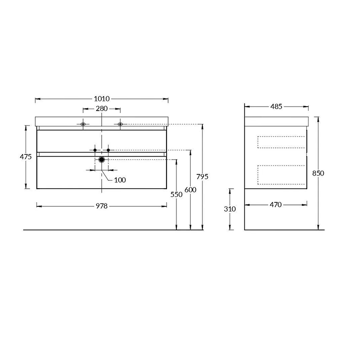 Мебель для ванной Тумба подвесная с ящиками 100, лимо матовая 