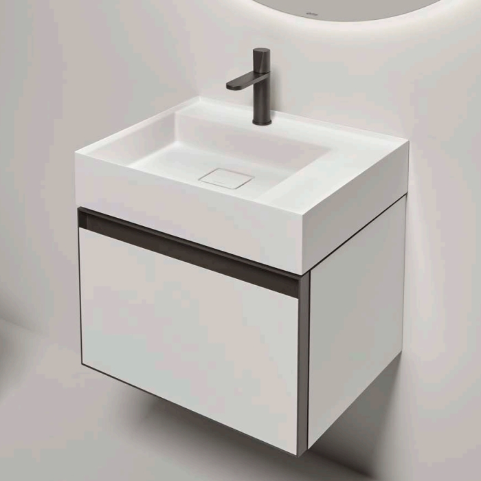 Тумба с раковиной, 54х50хh37,5см, с 1 ящиком с зеркальным фасадом, цвет: белый goffrato