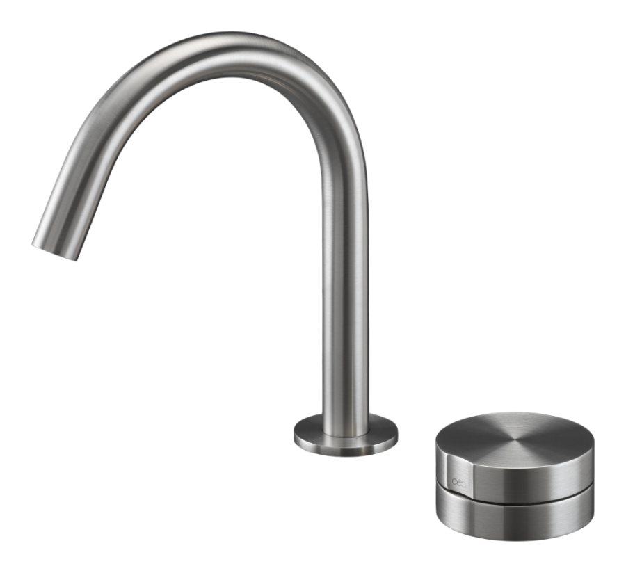 Смесители Смеситель для раковины Giotto Plus, на 2 отверстия, H-190 мм, поворотный излив, сталь, цвет сатинированная сталь 