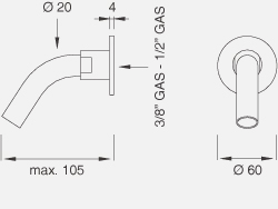 Комплектующие Настенный излив. Длина макс. 105 мм 