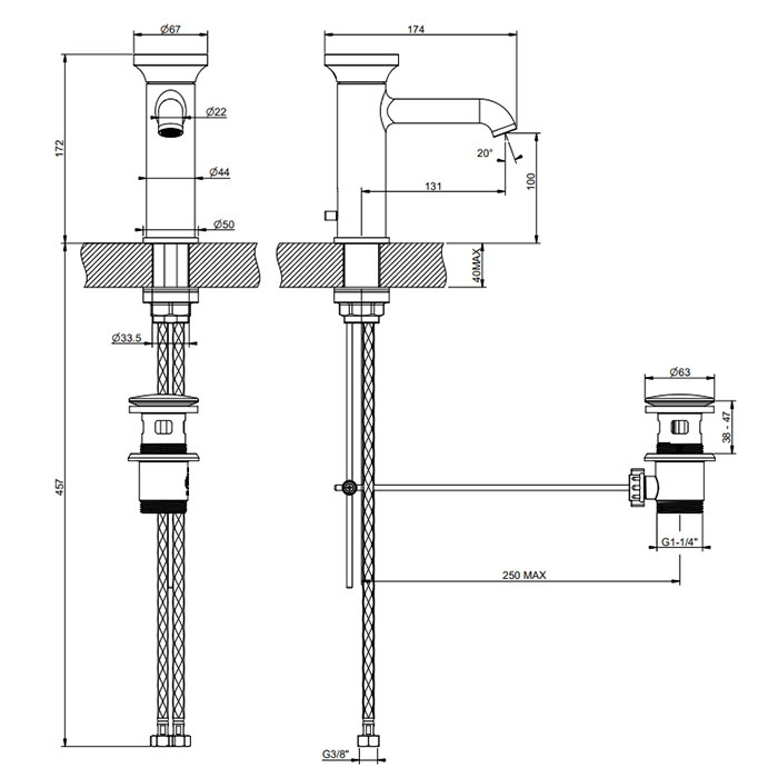Смесители Смеситель для раковины с донным клапаном, цвет черный шлифованный металл 
