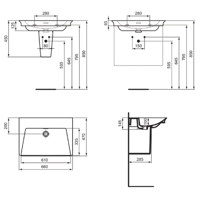 Раковины Раковина 660х470хh125 мм, подвесная/накладная, без отв, с переливом и крепежом, цвет белый глянец 
