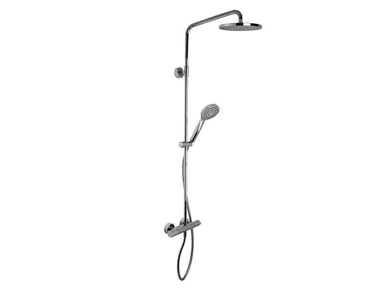 Смеситель для душа термостатический внешнего монтажа с душевой стойкой,верхним душем и душевым комплектом, обрезная колонна, хром