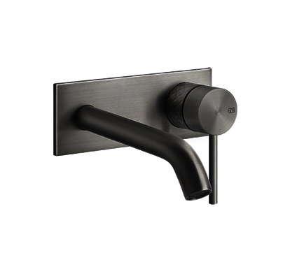 Смесители Настенный смеситель для раковины внешняя часть чёрный шлифованный металл 