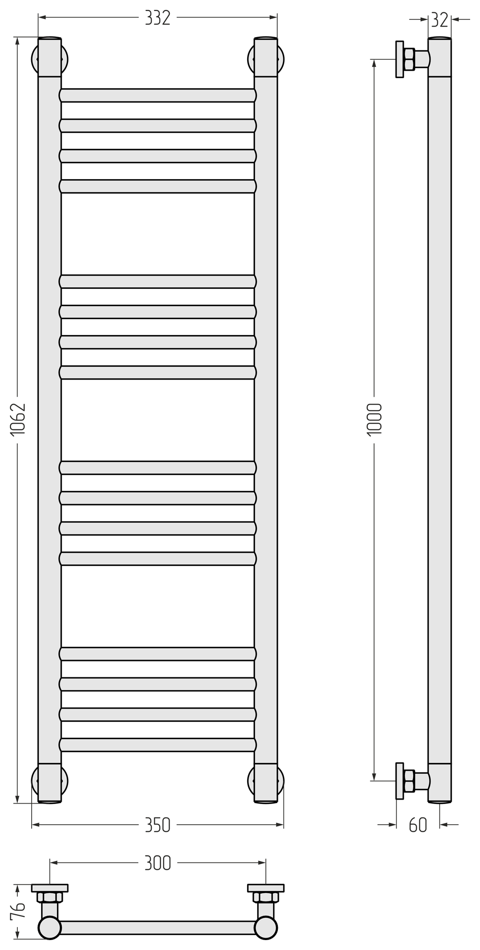 Полотенцесушители Полотенцесушитель 1000х300 (Белый) 