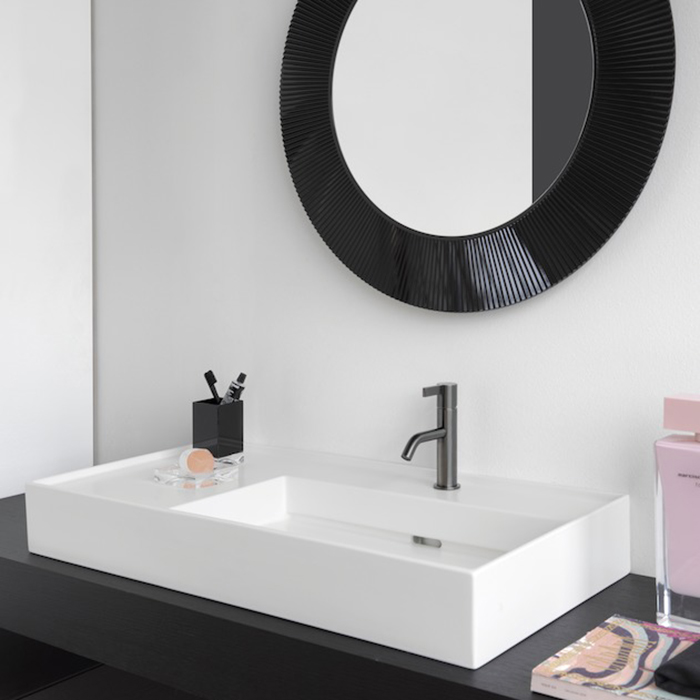 Раковина 900х460х120мм без перелива, с 1 отв. под смеситель, со скр сливом, полка слева, цвет: белый