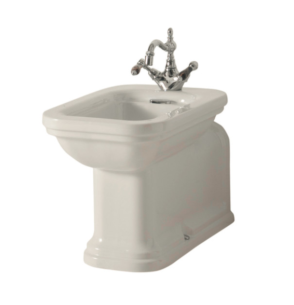 Kerasan Waldorf Биде напольное пристенное удлиненное &amp;quot;Prolungato&amp;quot; 65х37см с 1 отв. под смеситель, белое, цвет заглушки - хром (Заказ по запросу!)