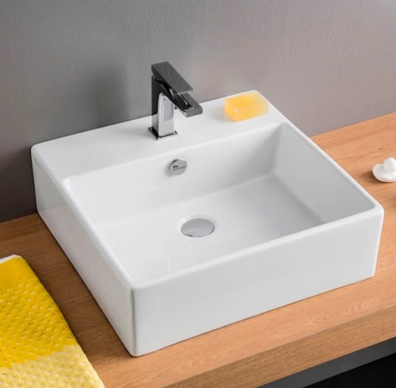 Раковина накладная/подвесная 50х48 см, с 1 отв под смеситель, со слив переливом, цвет белый