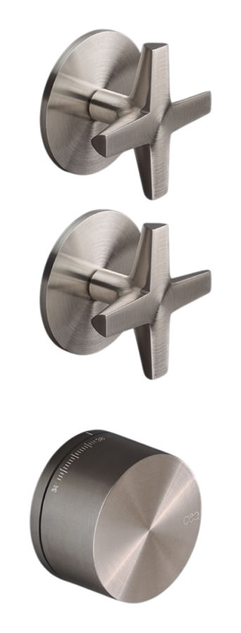 Смесители Термостат Cross, 2 запорных вентиля, внешняя часть, цвет сатинированная сталь 