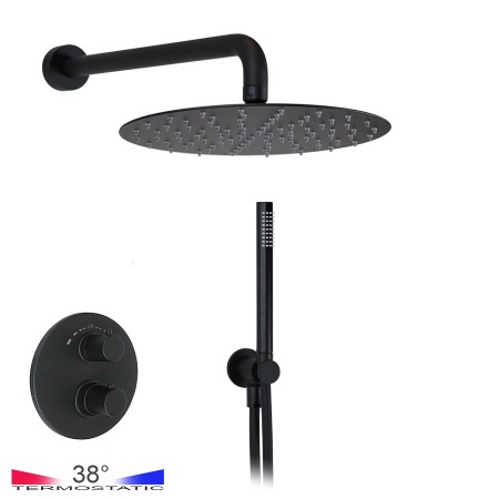 Душевая система - комплект с термостатом, чёрный матовый