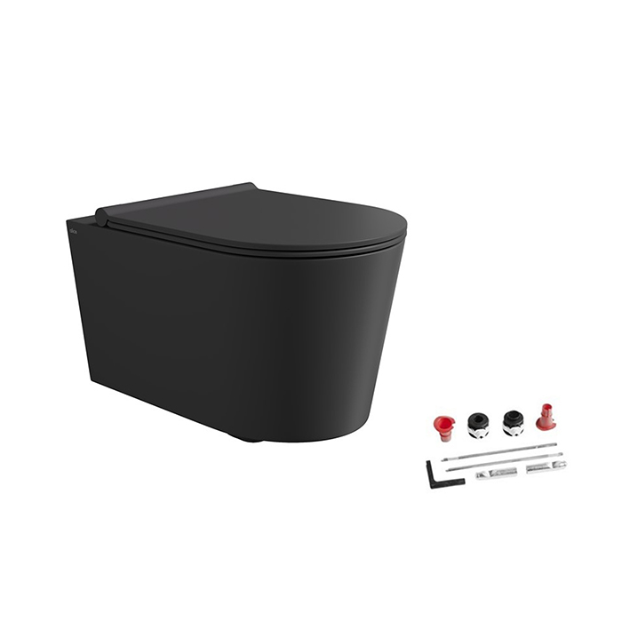 Унитазы Form комплект: Унитаз 50х35, подвесной, безободковый, с сиденьем и крышкой с микролифтом, с набором для крепления, чёрный матовый 