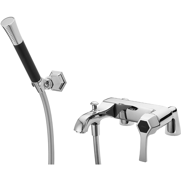 Смесители Смеситель на борт ванны однорычажный, с душевым комплектом, цвет хром/черный 