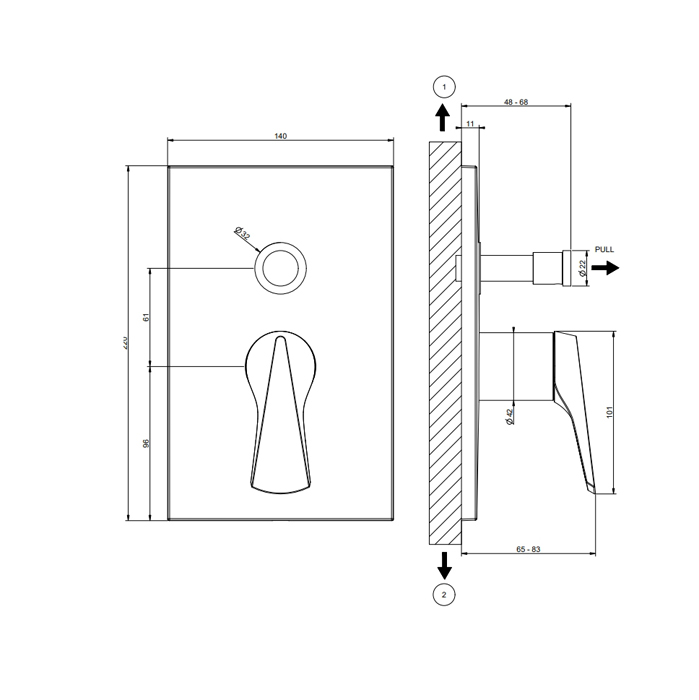 Смесители GESSI  VENTAGLIO Внешняя часть настенного смесителя на 2 выхода с перекл ванна/душ, цвет: хром 
