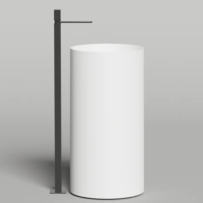 ROUND 01 Раковина напольная 450х450х900 мм, слив в пол, без отверстий под смеситель, с декоративной накладкой, материал S-Stone, матовый белый