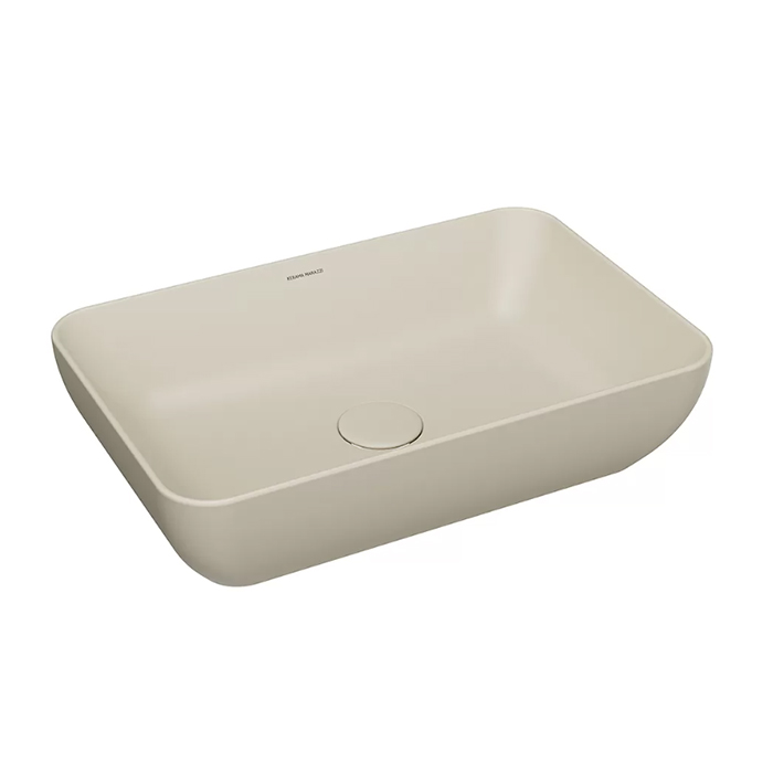 Раковина накладная 55x36x13,5 см, без отверстий под смеситель, без перелива, песочная матовая