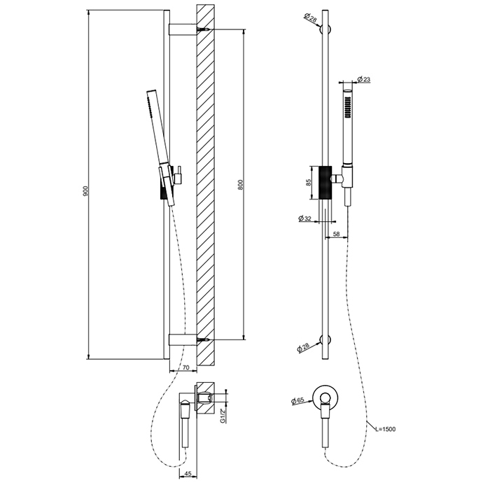 Душевая программа Cesello Душевой гарнитур с штангой, выводом воды, ручным душем и шлангом 150см., цвет: хром 