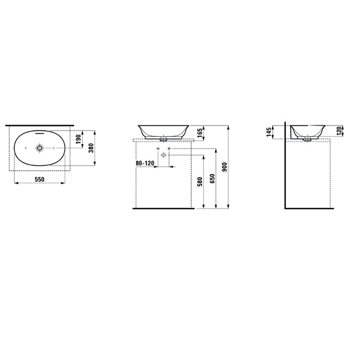 Раковины Раковина-чаша овальная 550х380х160 мм, без отв под смеситель, с переливом, цвет белый 