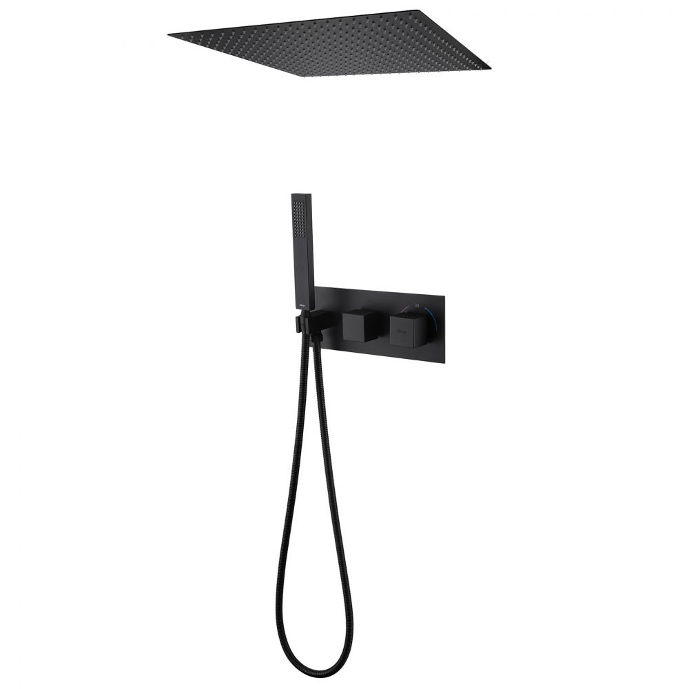 Душевая программа Душевая система скрытого монтажа без излива, термостат, черная матовая 