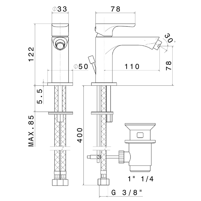 Смесители Смеситель для биде однорычажный с донным клапаном, цвет хром 