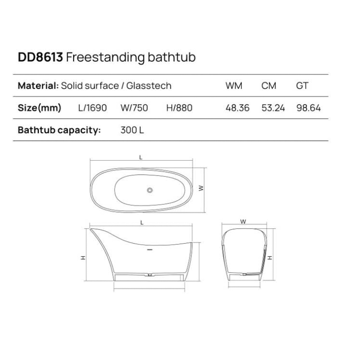 Ванны Ванна отдельностоящая 169x75xh88 см, материал: Glasstech прозрачная смола, цвет: pomegranate 