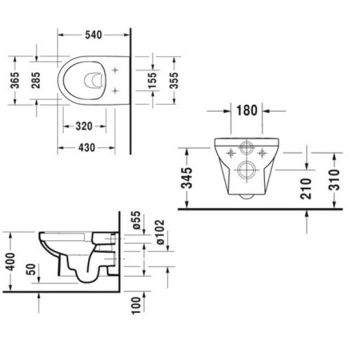 Унитазы Комплект подвесной унитаз Basic Rimless  256209 365х540 мм + сиденье с плавным закрыванием 002079 