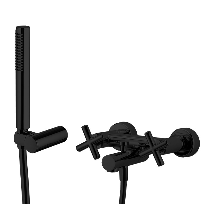 Смесители Смеситель для ванны, настенный, с ручным душем, цвет чёрный матовый 
