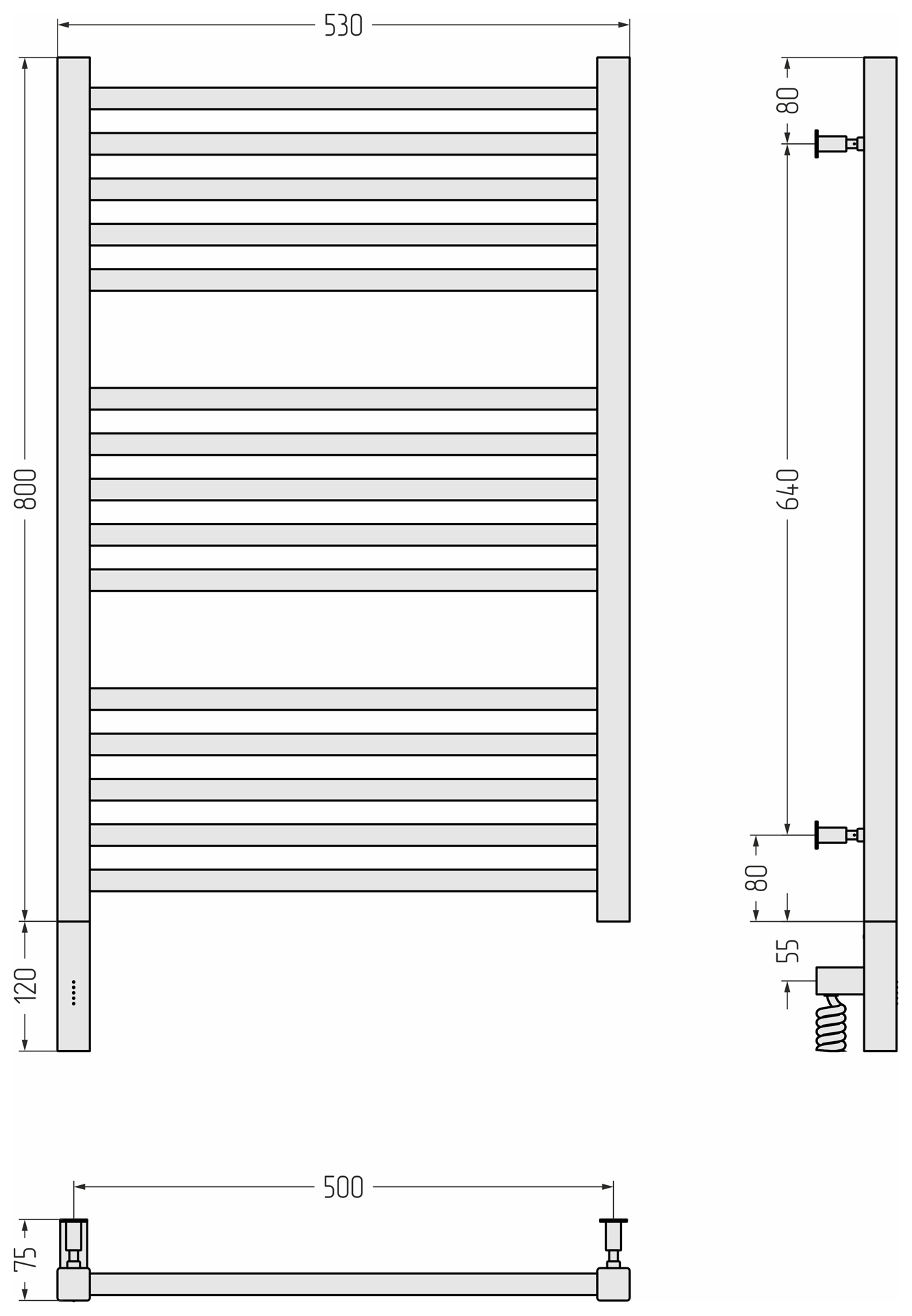Полотенцесушители Полотенцесушитель электрический 800х500 / МЭМ левый (RAL 1018 Цинково-жёлтый) 