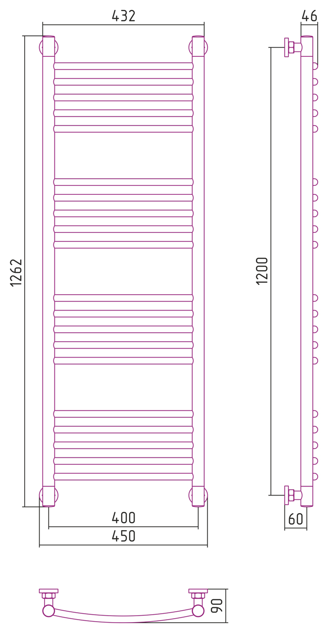 Полотенцесушители Дизайн-радиатор 1200х400 