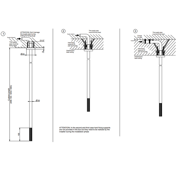 Комплектующие GESSI 316 Излив потолочный для удаленного управления, длина под заказ(365-1900мм), цвет: brushed black metal pvd 
