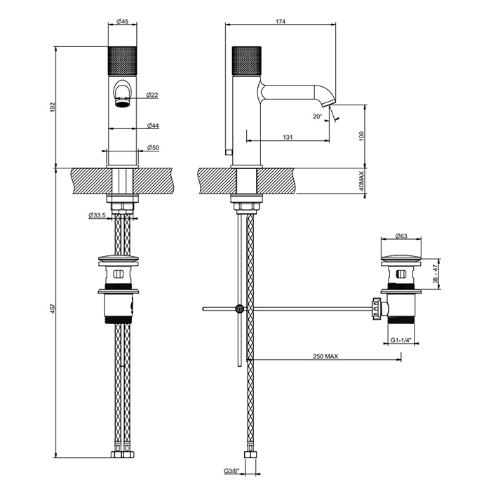 Смесители Cesello Смеситель для раковины на 1 отв., с донным клапаном, цвет: Black Metal PVD 