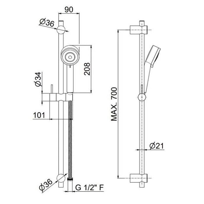 Душевая программа Душевая стойка c ручной лейкой на 3 режима и шлангом, без выхода для подачи воды, хром 