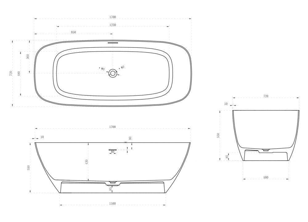 Ванны Ванна из искусственного камня белая матовая 170x72 