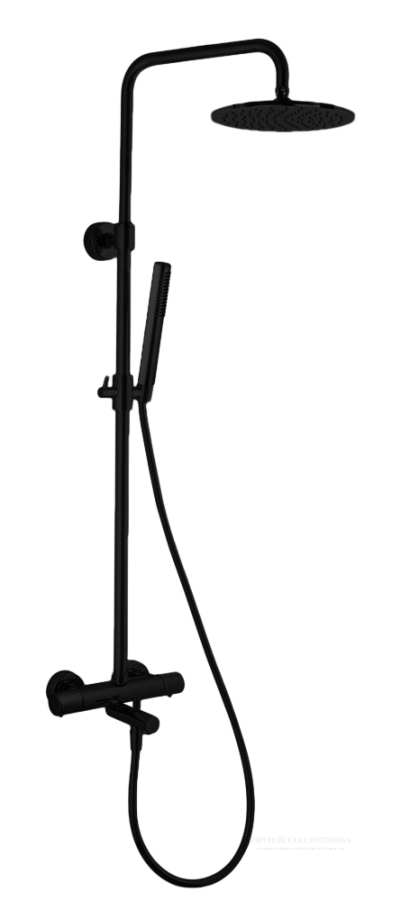 Душевая система Carlo Frattini: термостат, стойка с верхним и ручным душами, цвет чёрный матовый