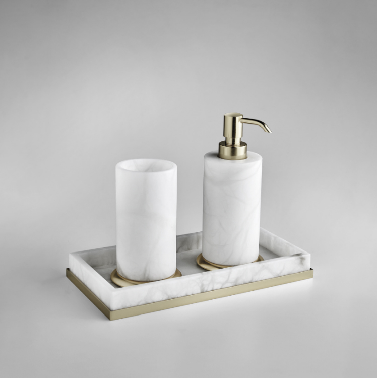 Набр на подносе со стаканом и дозатором, цвет алебастр/Brushed Brass PVD
