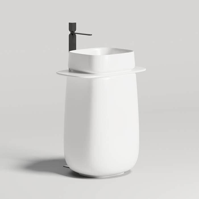 Раковины Раковина напольная, 700х490х900 мм, S-Sense, декоративная накладка на слив, выпуск, сифон, белая глянцевая 