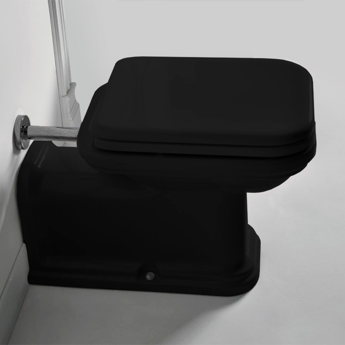 Унитаз напольный пристенный удлиненый Prolungato 65х37см, цвет черный матовый, можно комбинировать с высоким и средним бачком