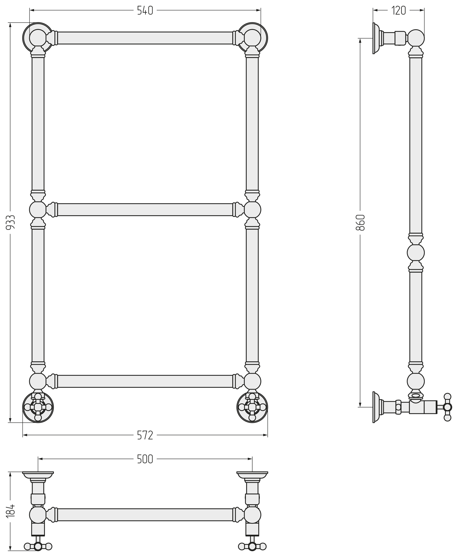 Полотенцесушители 1304 Полотенцесушитель 860х500 (Матовый чёрный) 