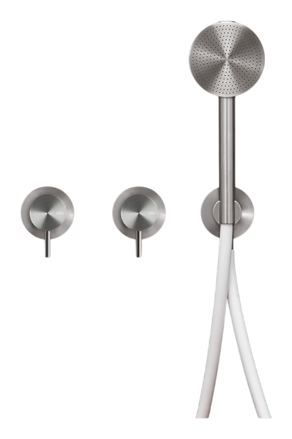 Смесители Смеситель для ванны Milo360, настенный, на 3 отверстия, ручной душ Ø 80 мм, шланг в цвете Quartz Grey, внешняя часть, сталь, цвет сатинированная бронза 