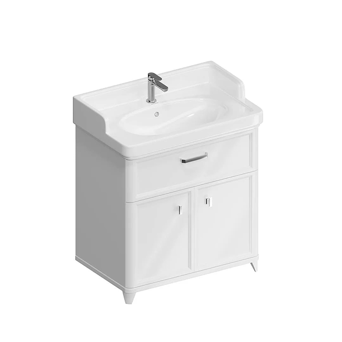 Мебель для ванной Тумба напольная с ящиком и дверцами 80, белая глянцевая 