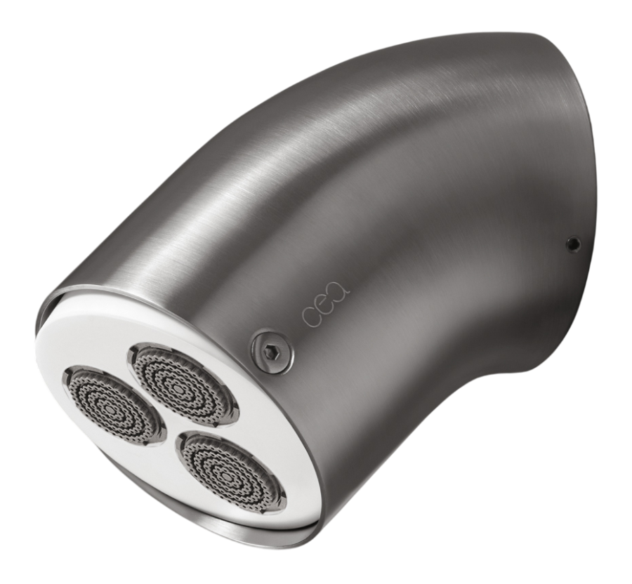 Душевая программа Душ верхний Free Ideas, настенный, регулируемый, с наконечником Delrin® и конической дождевой струей, Р-100 мм, сталь, цвет сатинированная нержавеющая сталь 