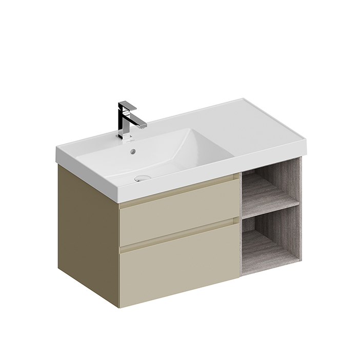 Тумба левая подвесная с ящиками 90, Лимо матовая-древесная