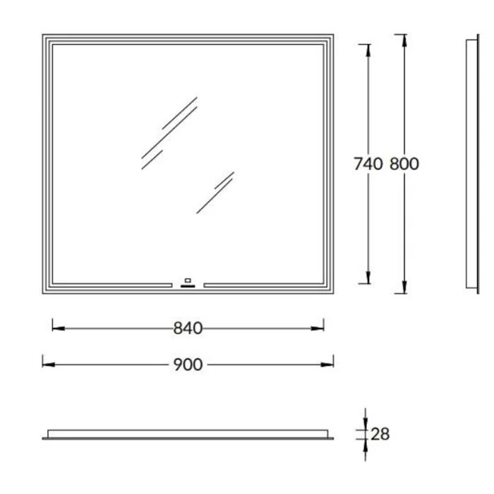 Мебель для ванной Зеркало прямоугольное с диммером 90, белое 