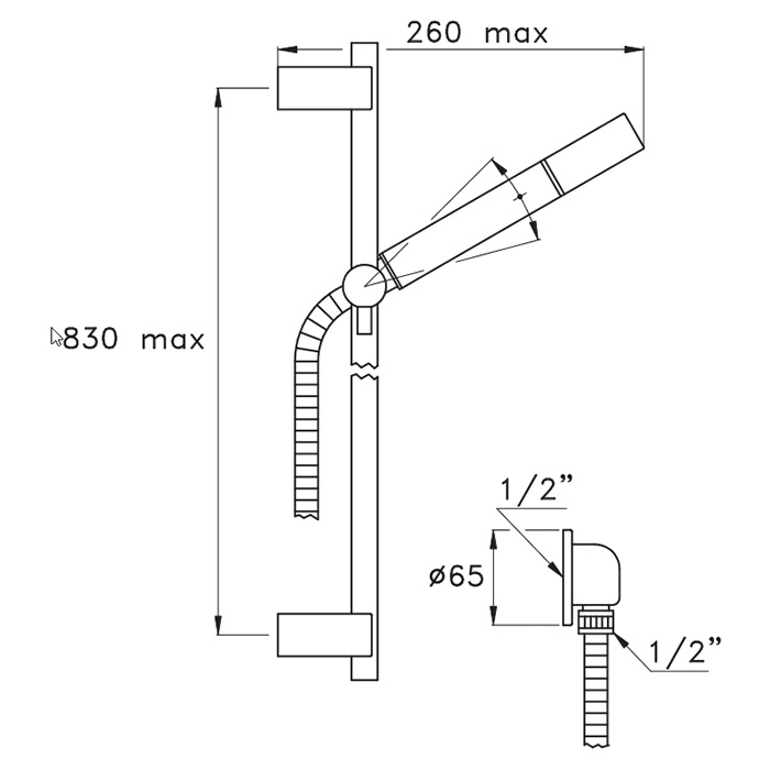 Душевая программа Душевой комплект с ручным душем, штангой, подводом воды и шлангом, цвет Brushed nickel PVD 