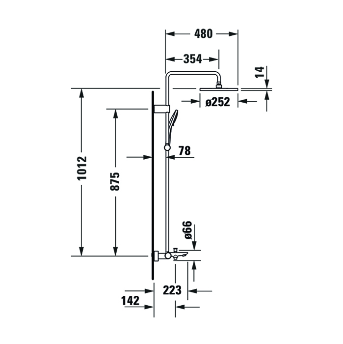 Душевая программа Душевая система с термостатом, ручной душ, шланг 1600 мм, ручной душ 3 режима, излив 223 мм, хром 