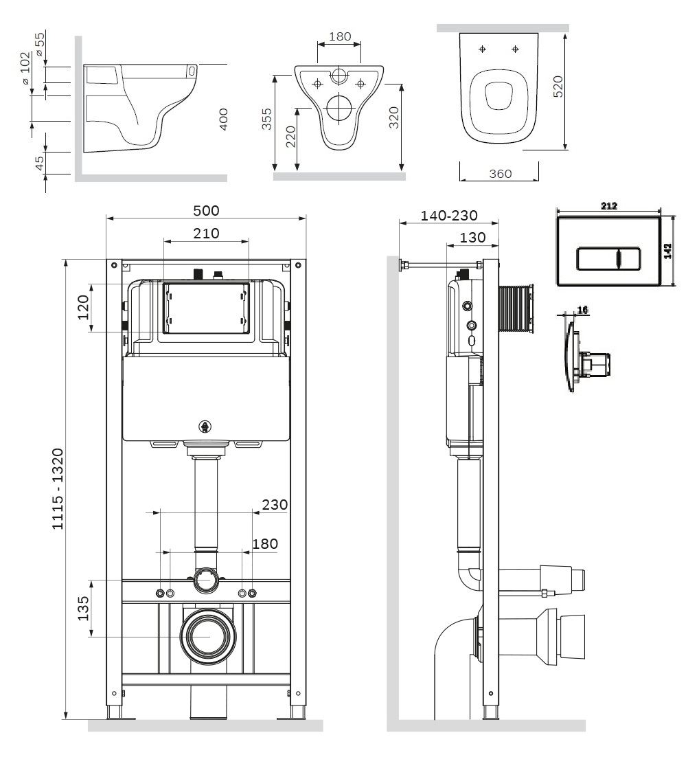 Унитазы Инсталляция с клавишей Pro M глянцевый хром с подвесным унитазом Like FlashClean с сидением микролифт 