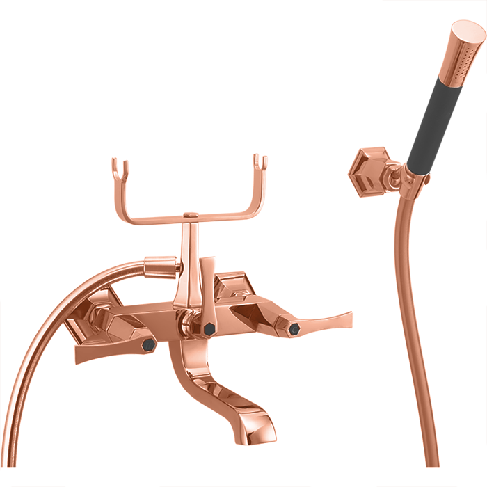 Смесители  Cherie Смеситель для ванны двухрычажный, с душевым комплектом, цвет розовое золото/черный 