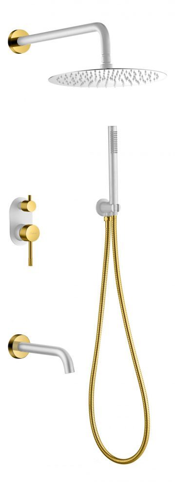Смесители Смеситель встроенный + верхний+ ручной душ, White Gold 