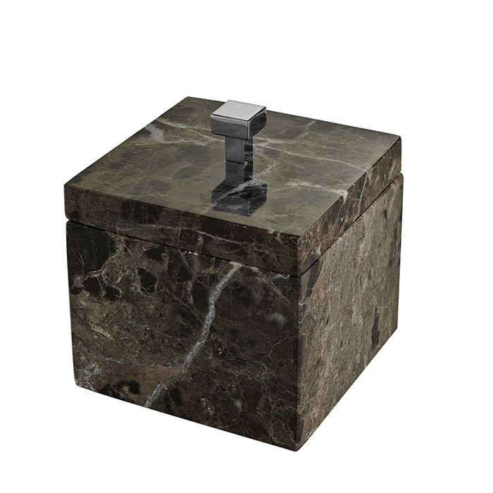 Аксессуары для ванной Marmo баночка универсальная, 11x11xh13,5 см, с крышкой, настольная, цвет мрамор emperador dark/хром 